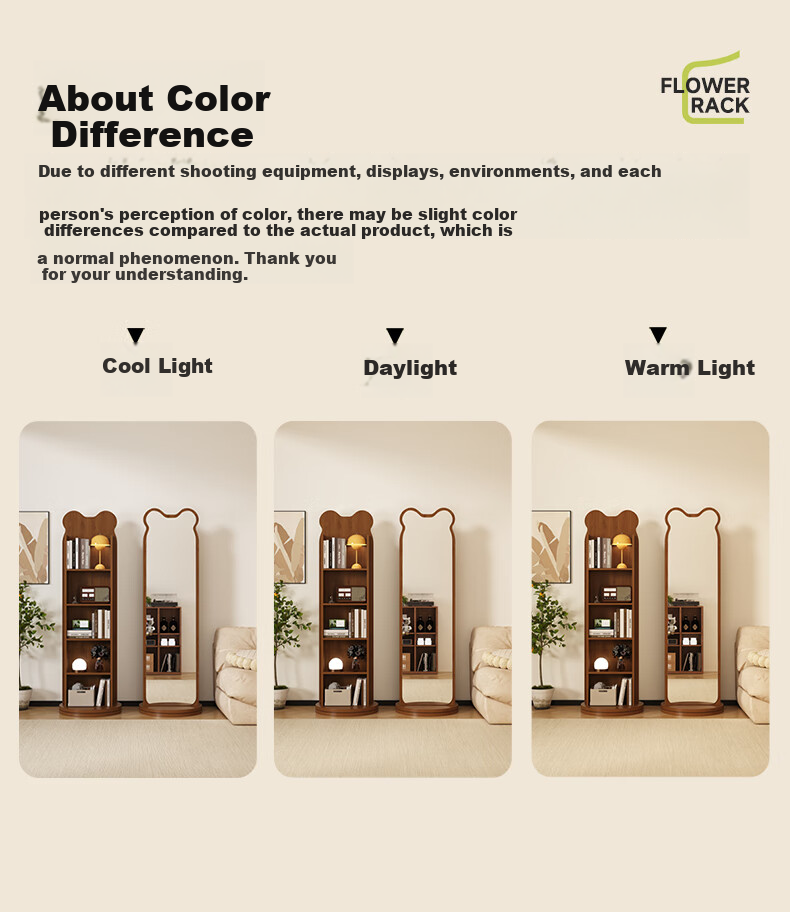 XIAOJIANGCAI Full-Length Floor Mirror with Bookshelf, Rotatable and Mobile Dressing Mirror with Storage, Black, 165*36cm 12