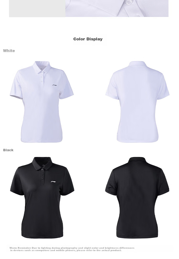 LI-NING Women's Summer Sports T-Shirt Fashion Casual Breathable Comfortable Polo Collar Short Sleeve Top 8
