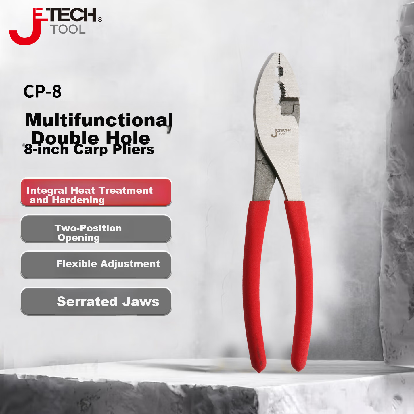 JETECH Multifunctional Dual-Hole Water Pump Pliers Carp Mouth Pliers 8-Inch CP-8 Household Pipe Repair Tool