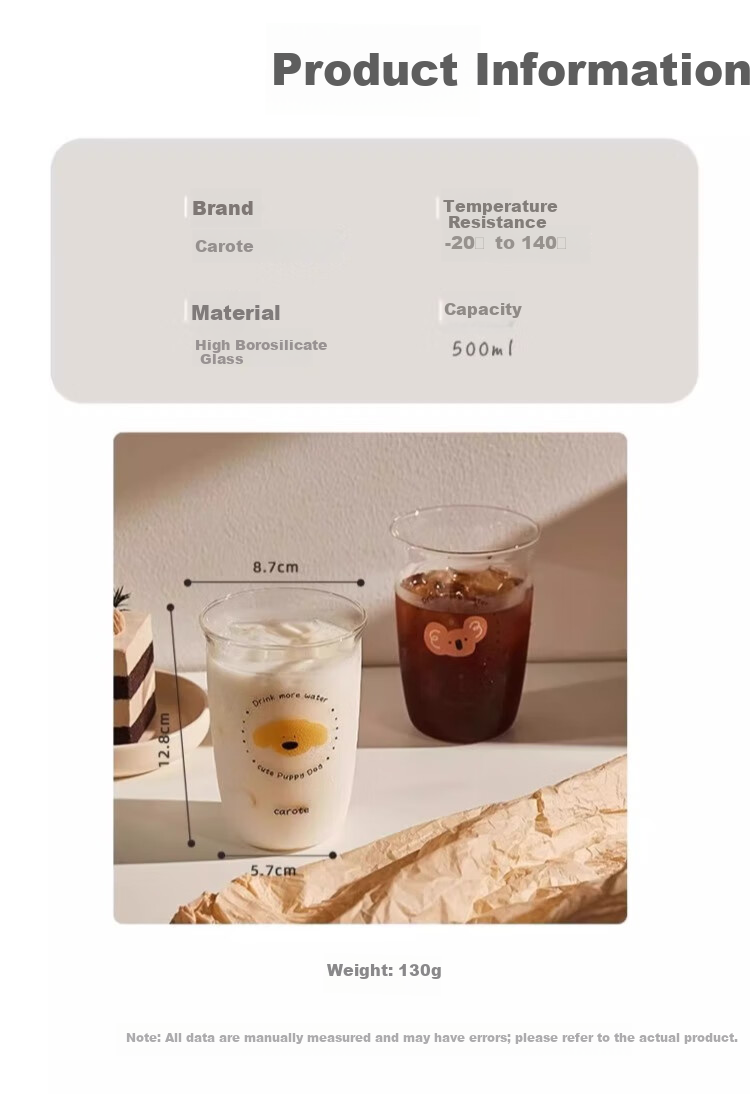 Carrot High Borosilicate Glass Cup Tea Juice Milk Coffee Cup High Aesthetic Home Use Heat Resistant Cotton Puppy 500ml 14