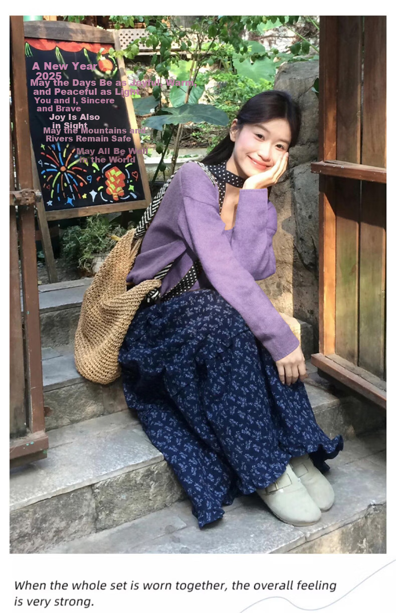 Langsha Navy Blue Floral Print High-Waist A-Line Skirt for Women 2026 Spring Vintage Casual Lazy Style Long Skirt 9
