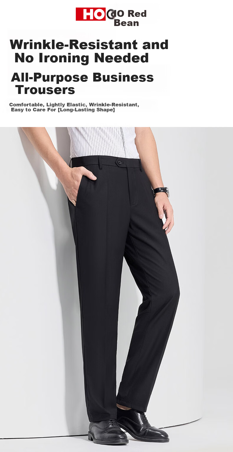Hodo Men's Summer Thin Non-Iron Wrinkle-Resistant Business Straight Casual Dress Pants Commuter Work Trousers 3