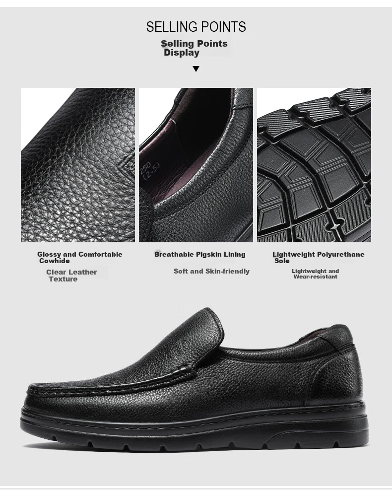 LAORENTOU Men's Leather Business Casual Slip-On Shoes Durable Comfortable Black 38 87201760 4