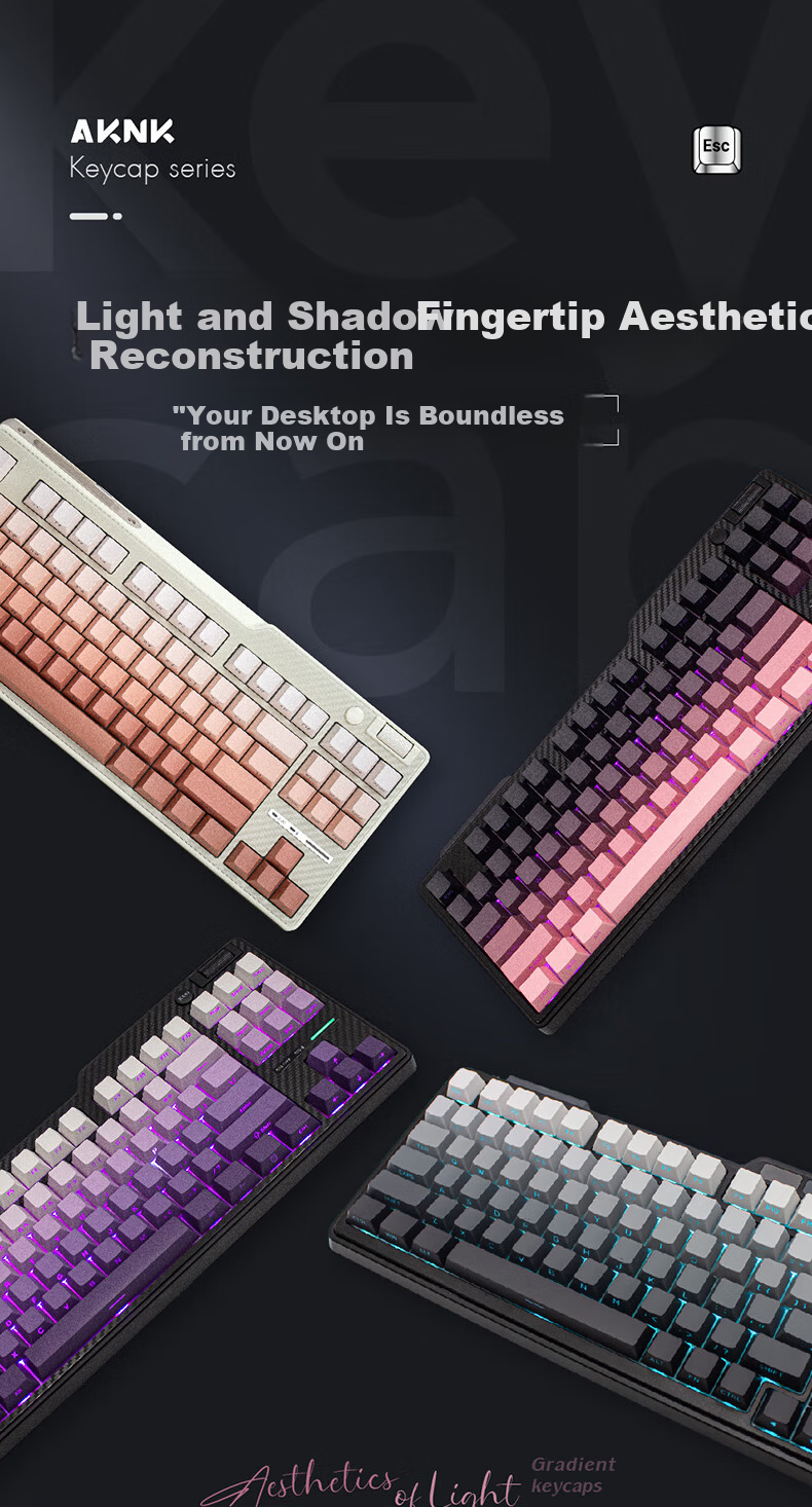 AKNK Cross Axis Side Engraved Front Engraved Translucent Mechanical Keyboard Keycaps Custom Gradient Keycaps for 75/87/96/104/108 Keyboards Original Height Side Engraved - Blackberry Pink 1