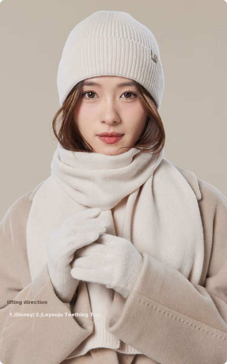 JIUMU Pure Wool Warm Scarf, Hat, and Gloves Set for Women Winter Birthday New Year Gift Box 4