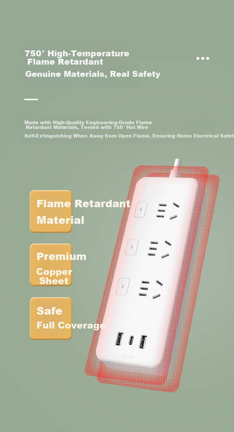 PHILIPS 30W GaN Fast Charging Surge-Protected Power Strip 6-Outlet Combo with Master Control 1.8m High Power Protection Extension Cord 6