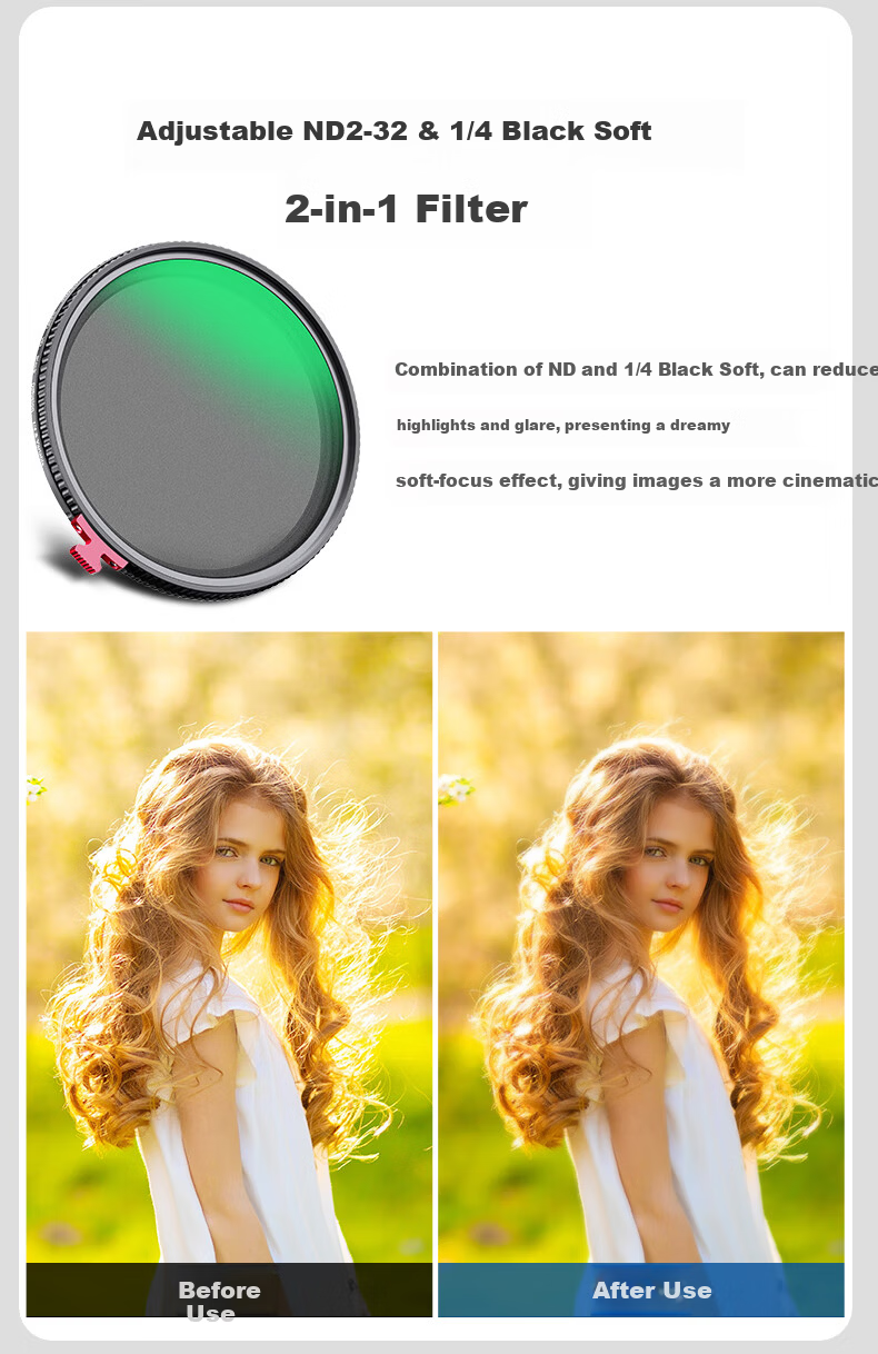 NEEWER Adjustable ND2-32 Neutral Density Filter, 18-Layer Coated Anti-Oil Scratch-Resistant Neutral Density Filter, Multi-Position Neutral Density Camera Filter for Landscape Photography, Adjustable ND Filter 72mm 10