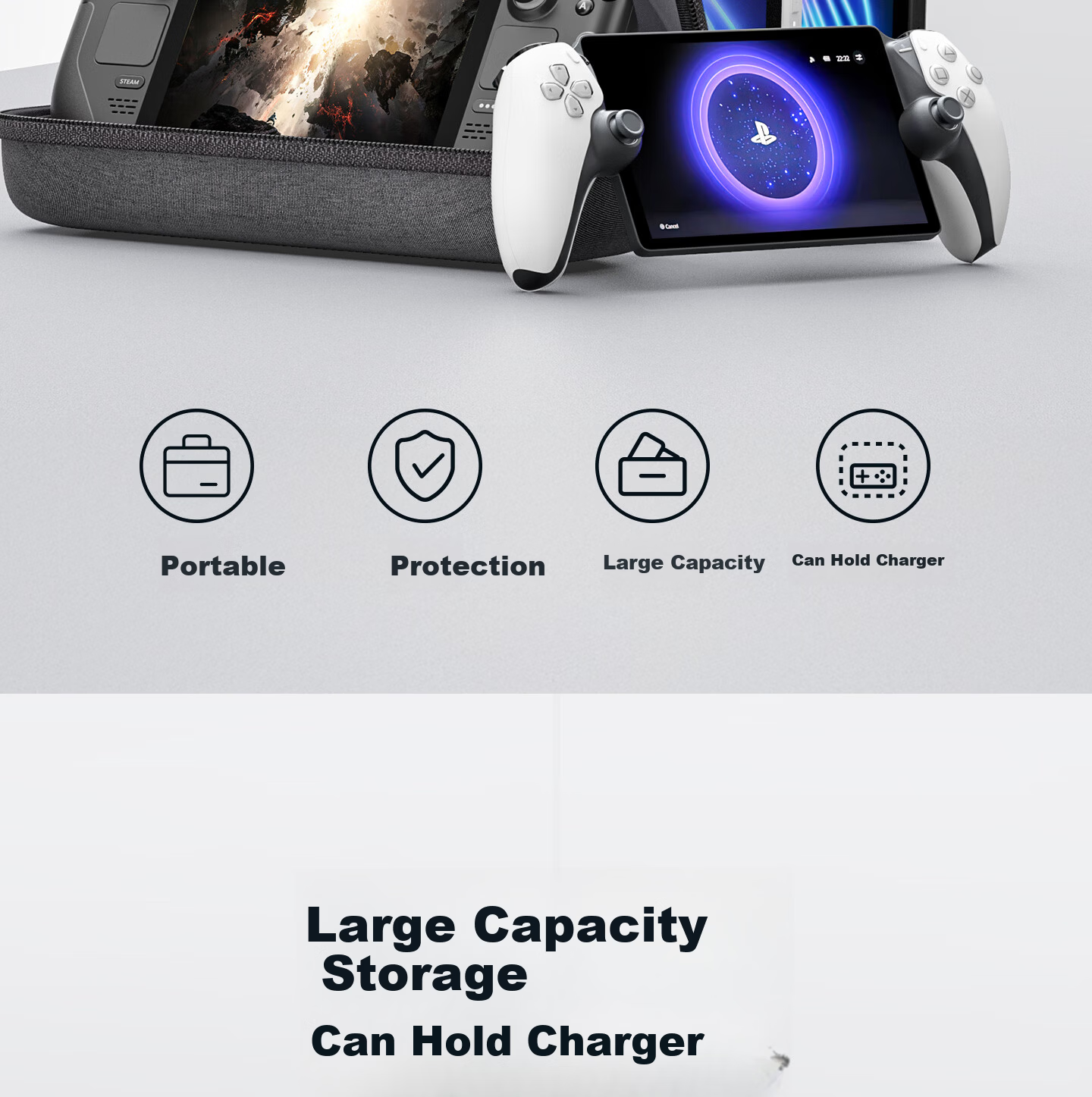 JSAUX Steam Deck OLED Carrying Case ROG Handheld Console Storage Bag Ally Box Accessories Stand Protective Cover Portable Large Capacity Multifunctional 3