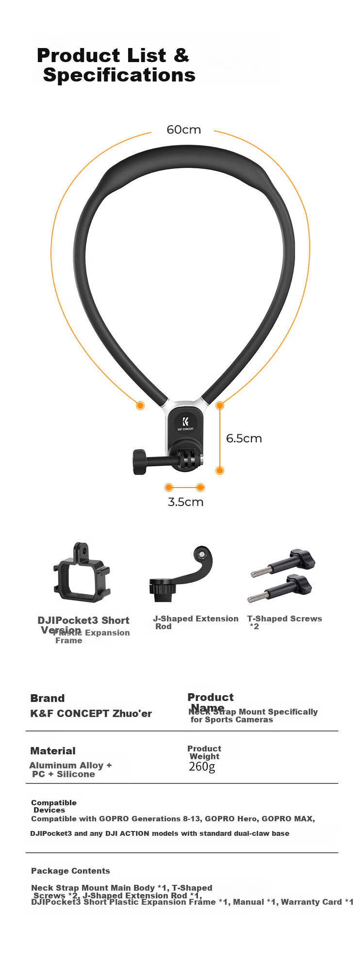 K&F CONCEPT Magnetic Neck Strap Mount for DJI Action 5 Pro/4 Pocket3, Insta360 Ace Pro Nano, First-Person POV Sports Camera and Mobile Phone Holder 10