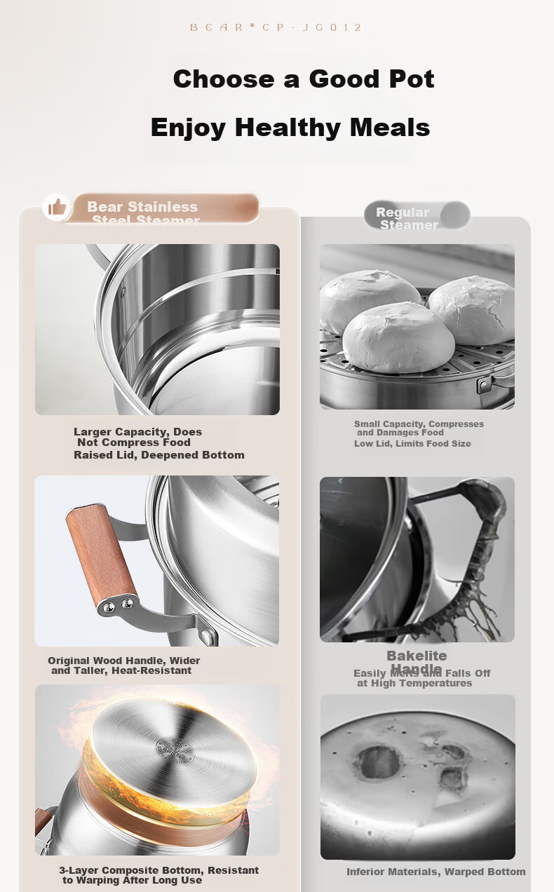 Bear Titanium Ceramic Double-Layer Steamer Large Capacity Soup Pot Household Steaming and Cooking Pot 28cm Gas Stove Compatible JG053-P02 3