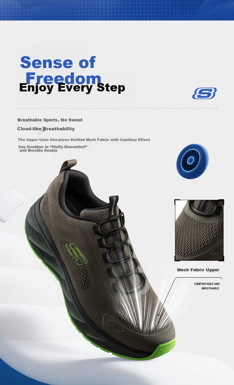 Skechers Men's Breathable Lightweight Running Shoes 2025 Spring Summer New Mesh Shock Absorption Sneakers 11