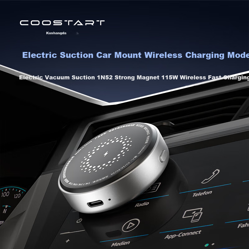 Kustar Electric Vacuum Suction Cup Car Phone Holder Magsafe Magnetic Wireless 15W Fast Charging QI2 Certified Live Streaming Vlog Anti-Shake Lampart Mount