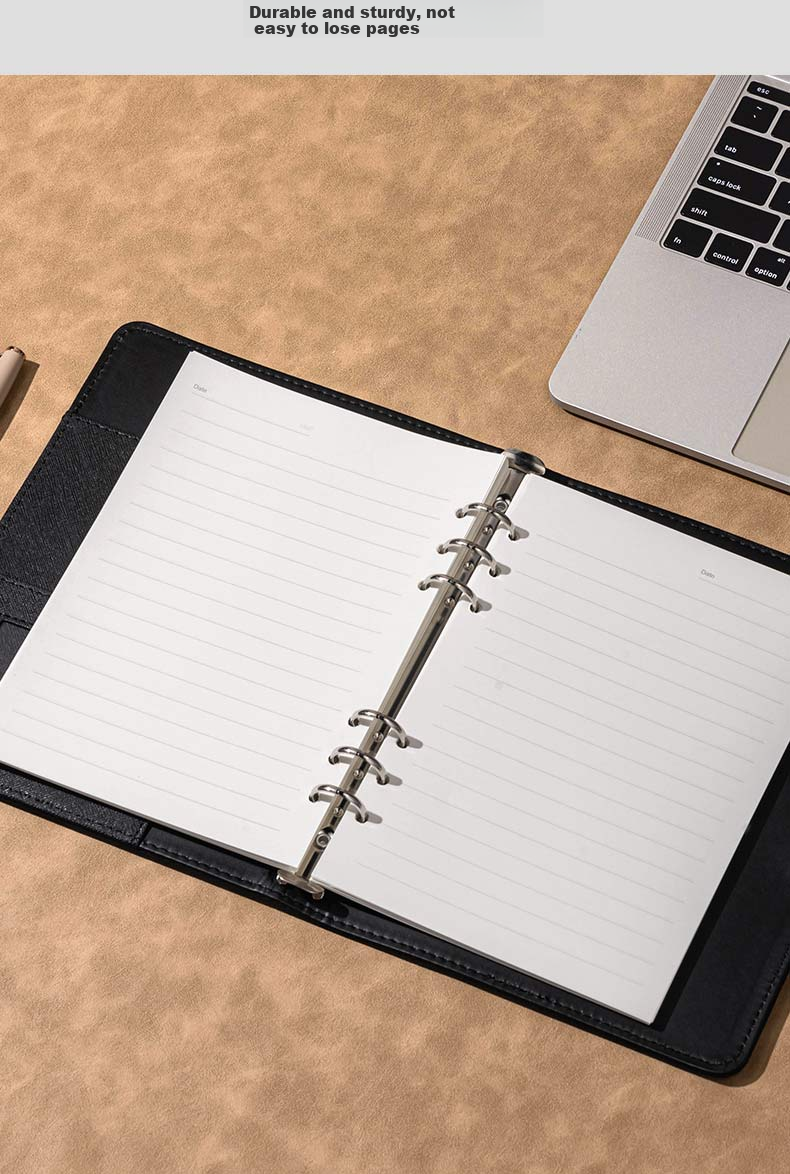 Deli 25K 100-Sheet Notebook Refillable Loose-Leaf Leather Cover 233x178mm Black 3151 6