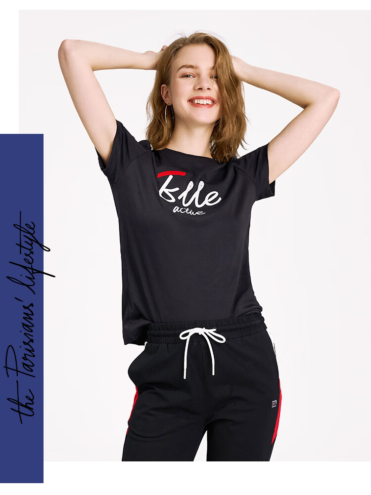 ELLE ACTIVE Fashion Versatile Antibacterial Short Sleeve T-Shirt Women Slim Fit High Cotton Content Summer New Round Neck Top Navy Blue XL 8