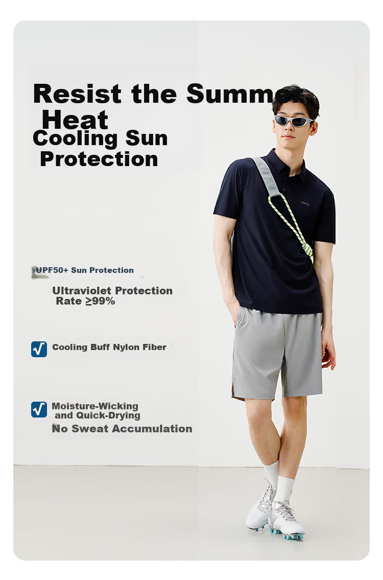 JD Jingzao Men's High Elasticity Polo Shirt Short Sleeve T-Shirt Sun Protection Navy Blue S 3