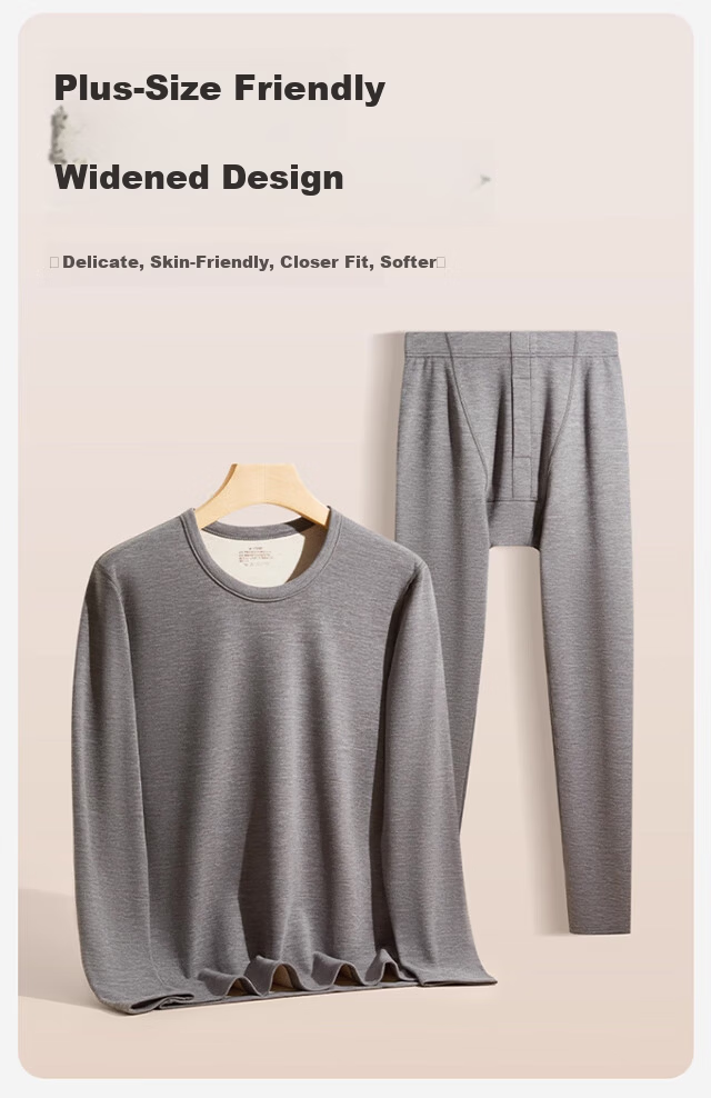 Caiyue Plus Size Men's Thermal Underwear 10A Antibacterial Wool Silk Large Size Fleece Autumn Shirt and Pants Set 4