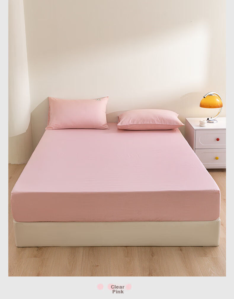 Hengyuanxiang 100% Cotton Fitted Sheet Single Piece Class A Antibacterial Mattress Protector Cover Breathable Pink 150*200cm 4