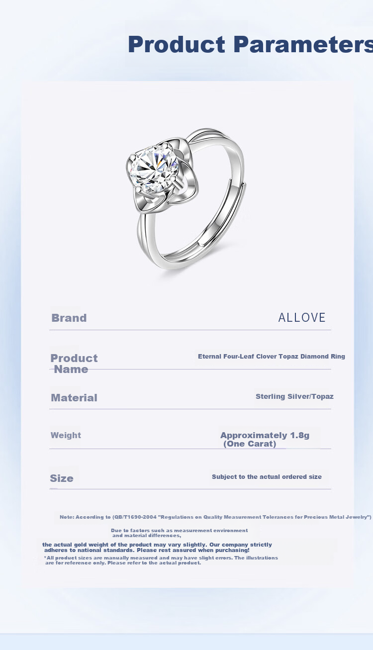 ALLOVE Four-Leaf Clover Sterling Silver Ring Women's Engagement Diamond Ring Birthday 520 Valentine's Day Gift for Girlfriend Wife 7