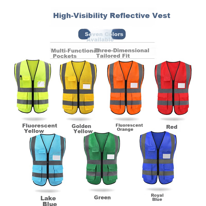 BAIGE Reflective Vest Durable Thickened Traffic Construction Sanitation Vest Fluorescent Multi-pocket Zipper Orange CW365757 1