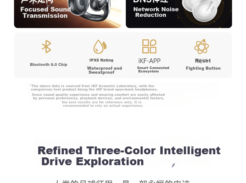 IKF Moonlight [LDAC Sound Quality] Bluetooth Clip-On AI Translation Earphones Wireless Open Bone Conduction Head Tracking Sports 2026 New Model Athens Black 9