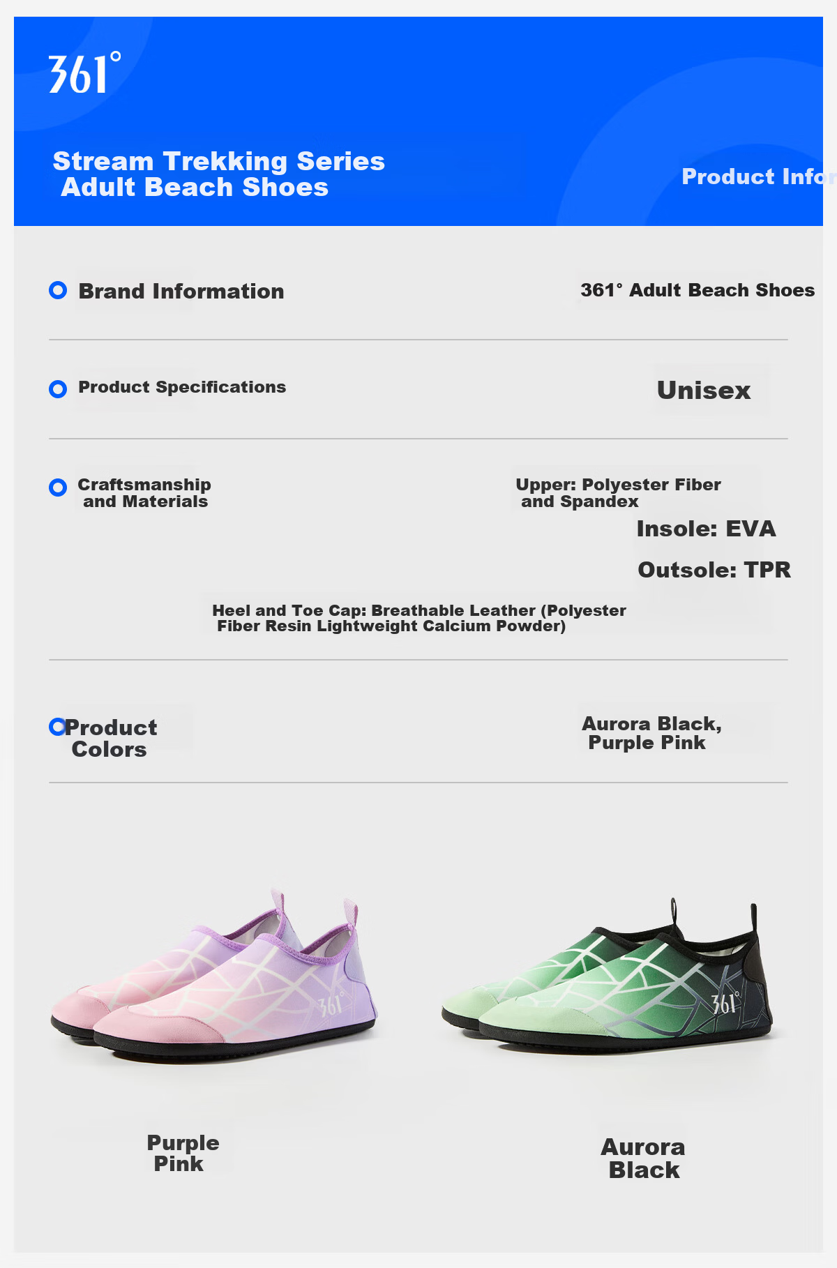 361° Women's Beach Shoes Swimming Shoes Outdoor Rafting Creek Shoes Non-Slip Puncture-Resistant Adult Diving Shoes Water Park Wading Shoes 14