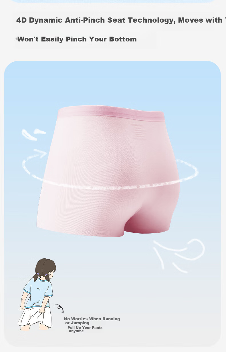 Jiusuiban Children's Underwear Girls A-Class Moisture-Wicking Antibacterial Silk Gusset Boxer Briefs for Older Kids 7A / 3 Pieces 4