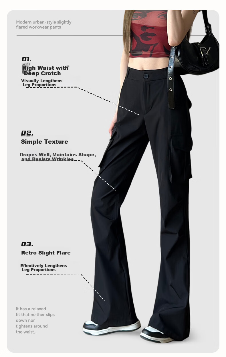 FitonTon Women's American Style Slight Flare Cargo Pants 2026 Summer New High Waist Slim Retro Flared Casual Pants 6