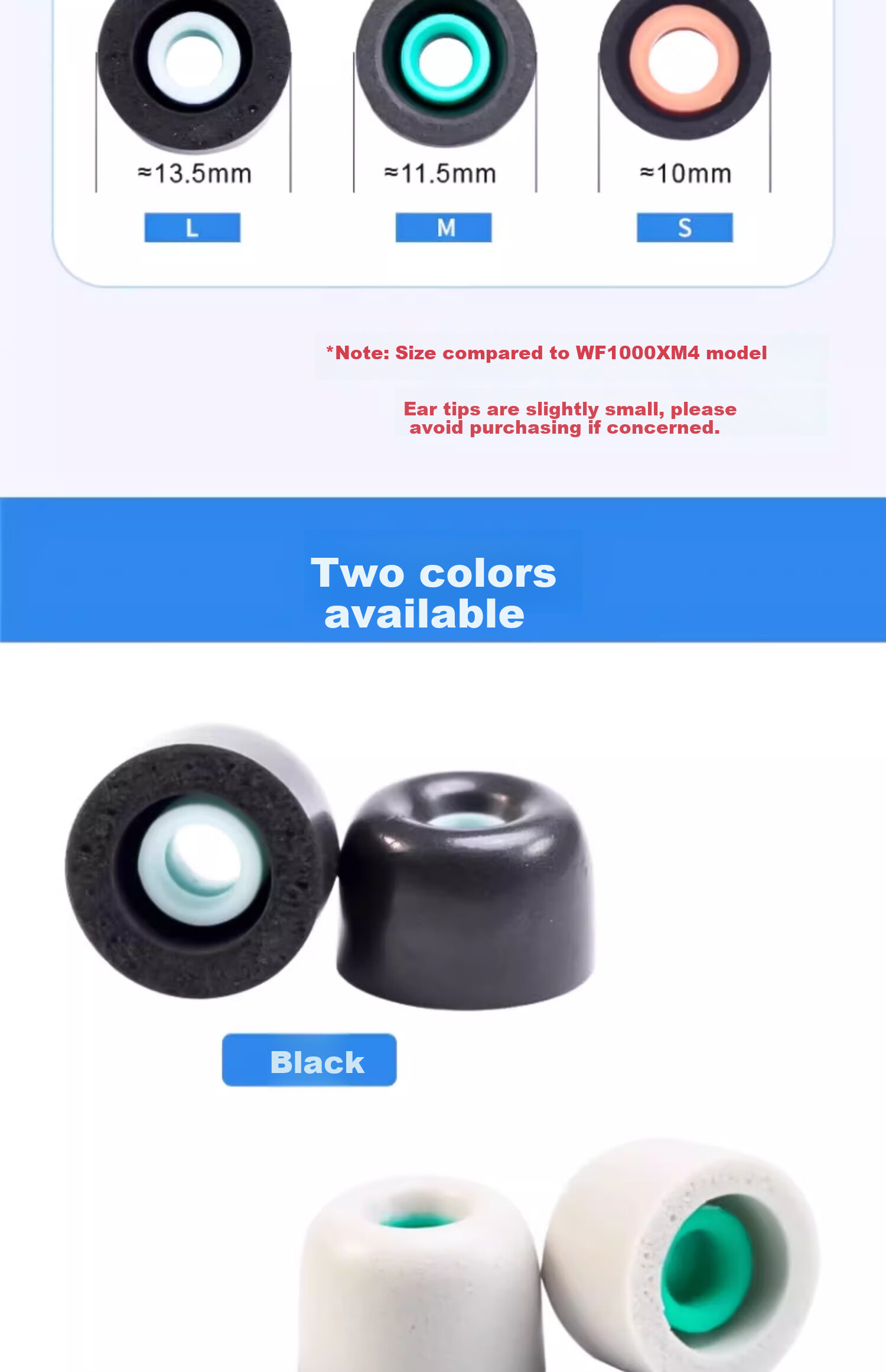 ESCASE Earphone Caps Earbud Covers Compatible with Sony XM5 XM4 WF-1000 Soft Memory Foam Accessories In-Ear Replacement Noise Cancelling Gray White M Medium 12