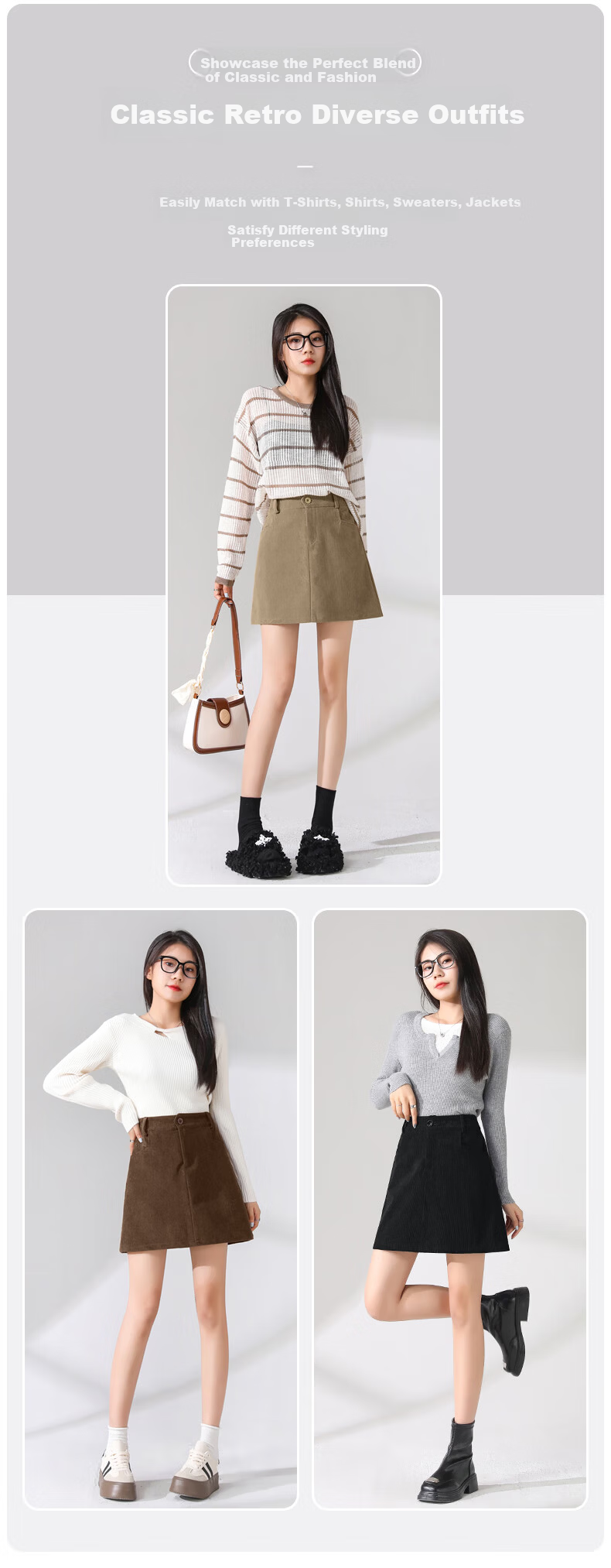MJ STYLE Corduroy Mini Skirt for Women 2026 Spring Autumn New Korean A-Line High Waist Slim Fit Petite College Style Skirt 9