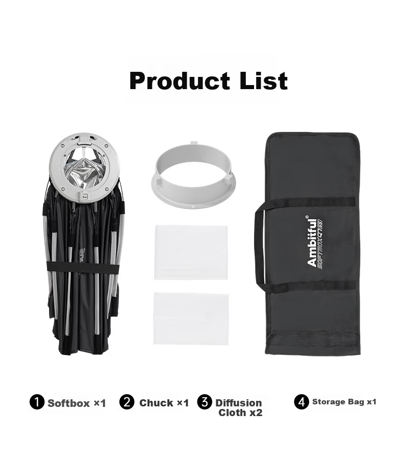 AMBITFUL ZhiJie Q7 Quick-Install Deep Octagonal 55CM Softbox with Bowens Mount Soft Diffuser for Godox SL150III Live Streaming Photography Light 16