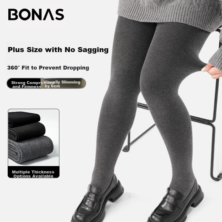 Bonas Plus Size Thickened Fleece-Lined Tights Autumn Winter Slimming Warm Leggings for Women