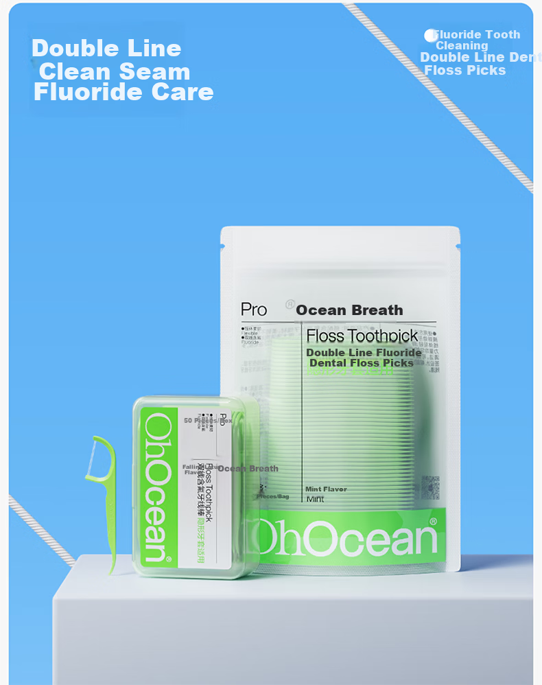 Breath Ocean Fluoride Fresh Dual-Thread Dental Floss Picks Ultra-Fine Portable Toothpicks Orthodontic Sensitive Teeth 300pcs 1