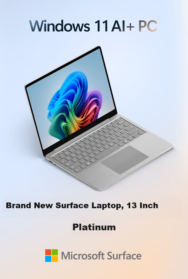 Microsoft Surface Laptop 13-inch Notebook Computer National Subsidy Touchscreen Lightweight AI+PC Snapdragon X Plus 16GB 256GB Platinum 1