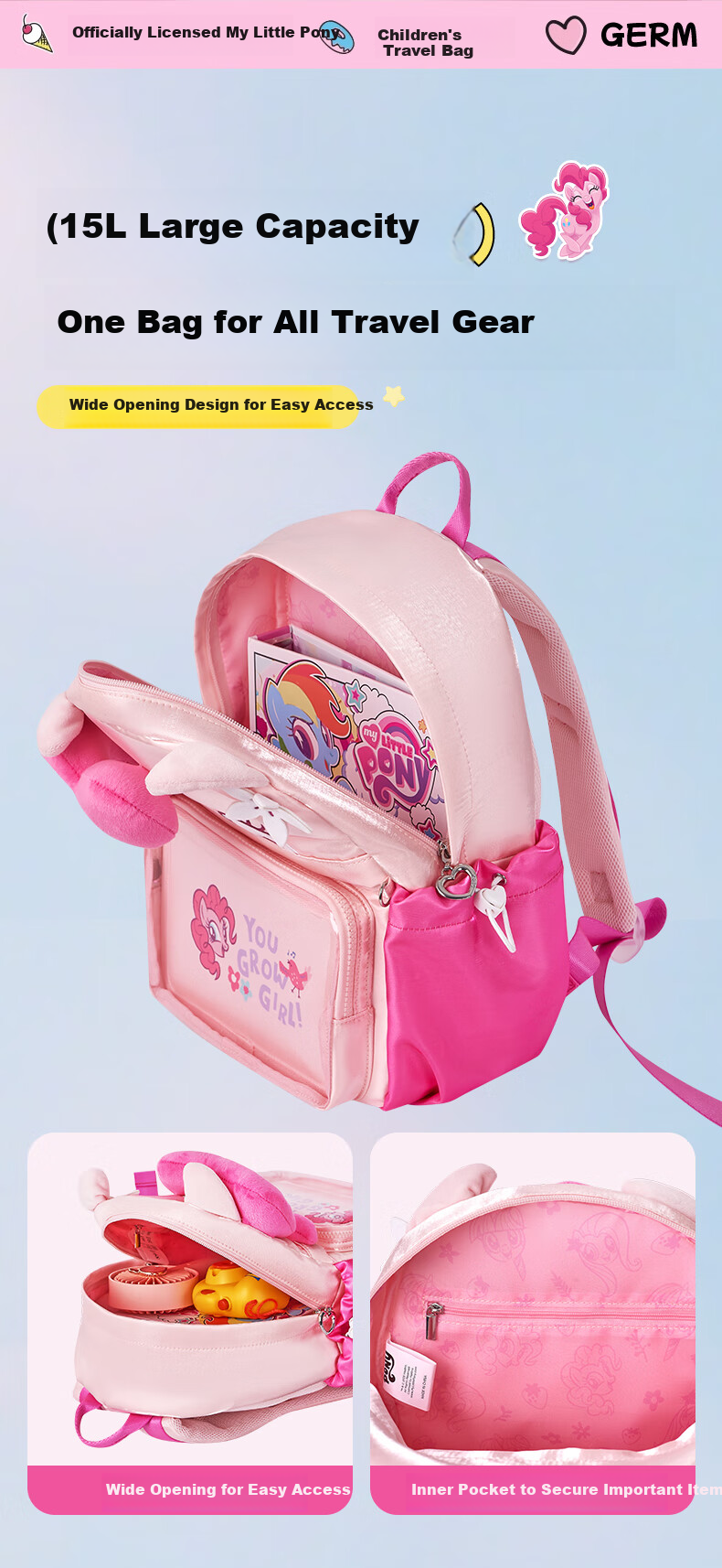 Germ My Little Pony Backpack Girls Cartoon Lightweight Travel Purple Yue Purple 4