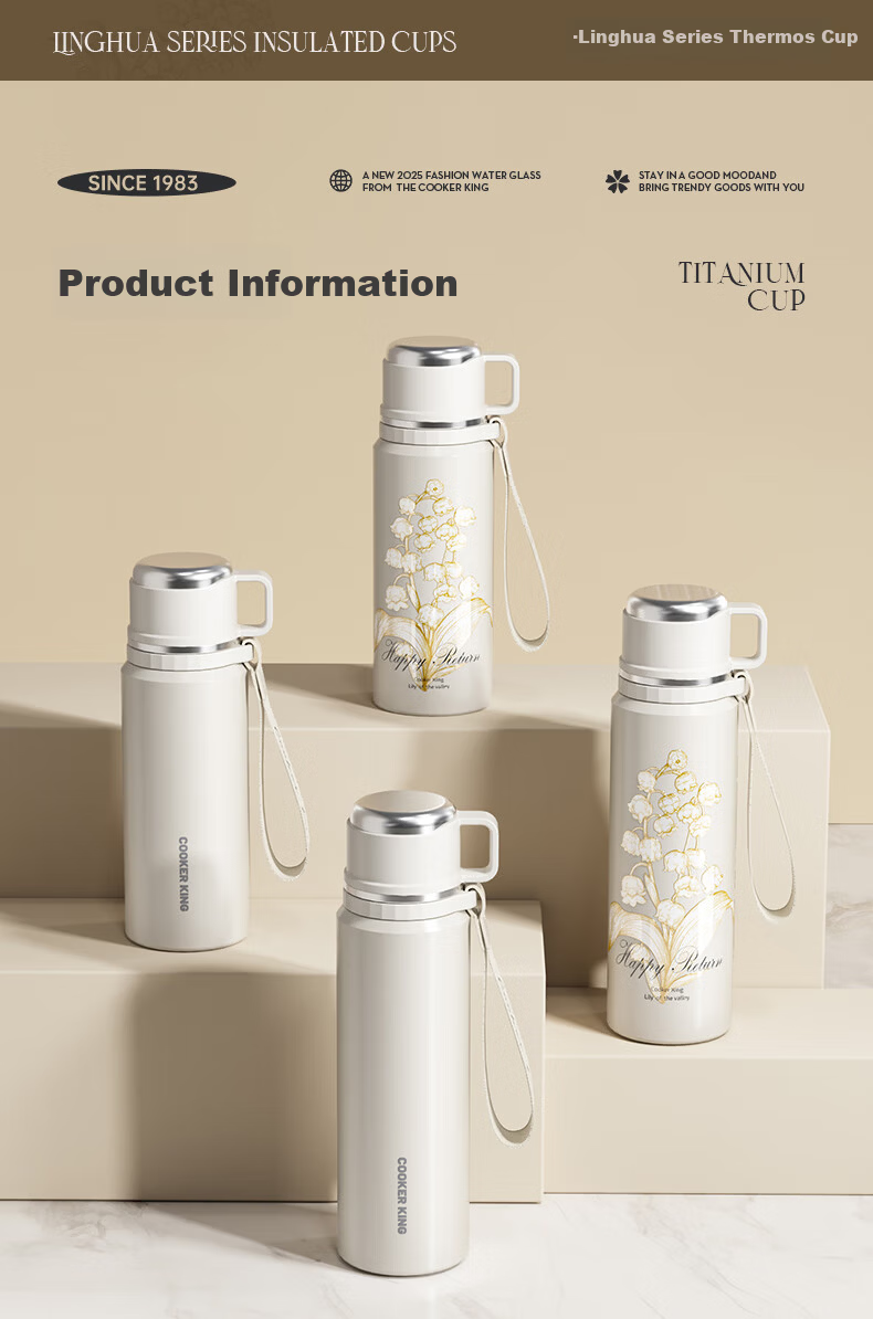 Chuida Huang Insulated Bottle 316 Stainless Steel with Tea Infuser Women's Children's Gift Large Capacity Water Bottle 600ml (Bellflower Design) 13