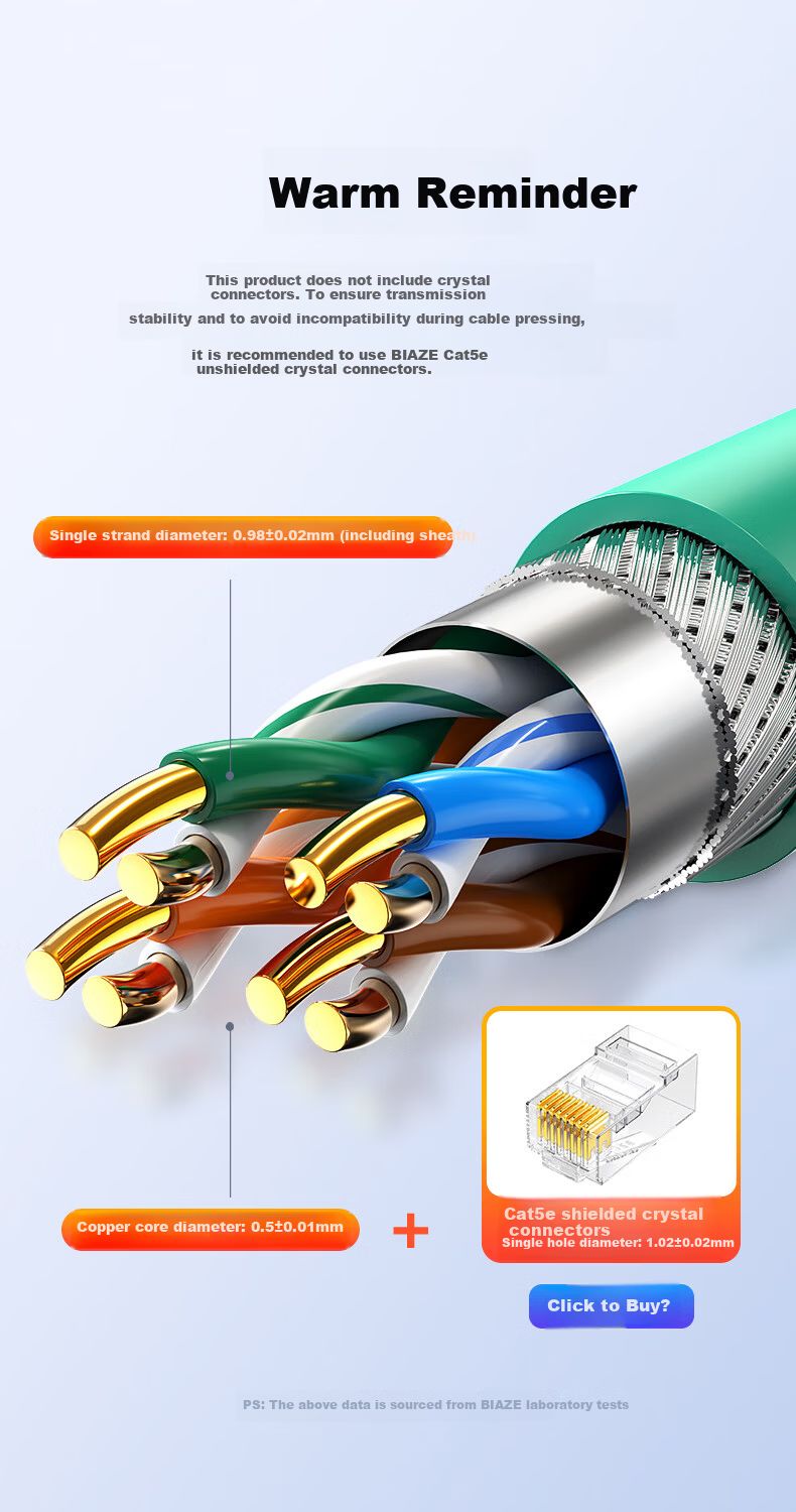 BIAZE Cat5e Commercial Grade Dual Shielded Ethernet Cable [0.5 Pure Copper Core] Gigabit Anti-Interference Network Cable for Engineering, Home Installation, Surveillance - 50m 11