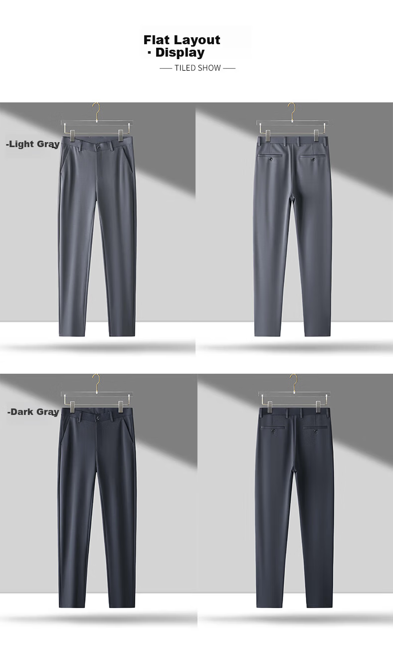 ROMON Elastic Shape-Retaining Casual Pants Men's Business Straight-Leg Sports Work Pants Wrinkle-Resistant Suit Trousers for Young and Middle-Aged Men 19