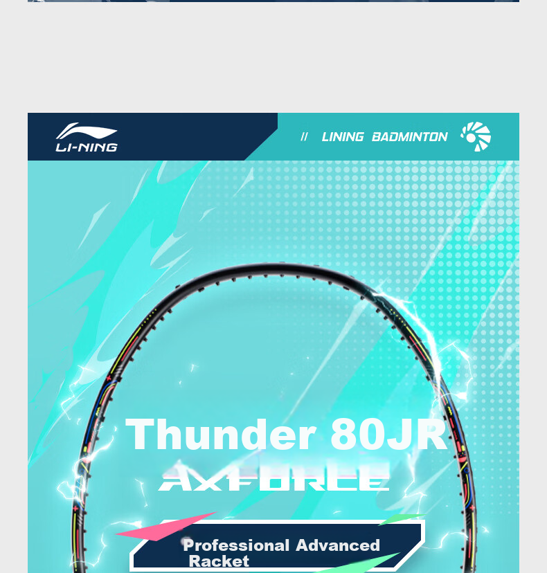 LI-NING Thunder 80JR Badminton Racket 5U Black Pre-Strung for Adults and Youth Professional Use 2