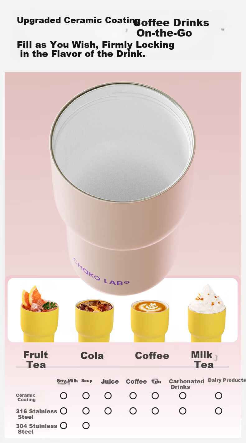 Chakolab Ceramic Coated Double-Walled Portable Stainless Steel Insulated Office Coffee Cup High-Value Ice Retention Mug 9