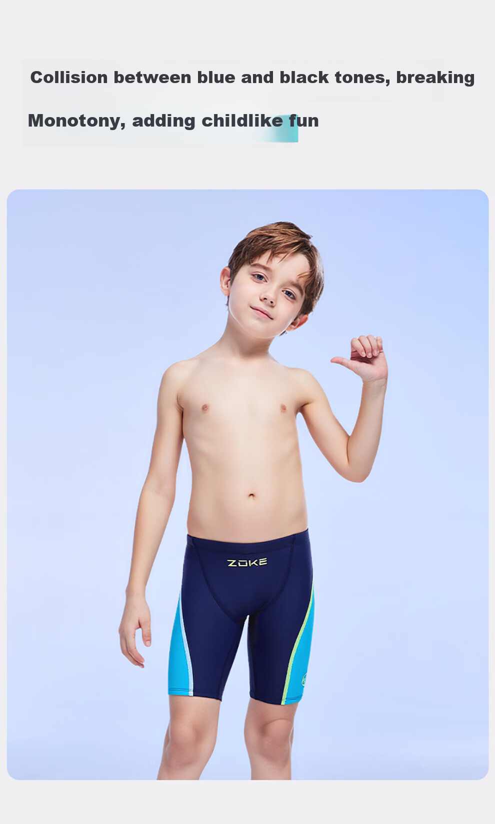 ZOKE ZOKE Swimming Package, Boys' Knee-Length Swim Shorts And Swim Cap Two-Piece Set JD22626887-1 Black/Blue 165 3
