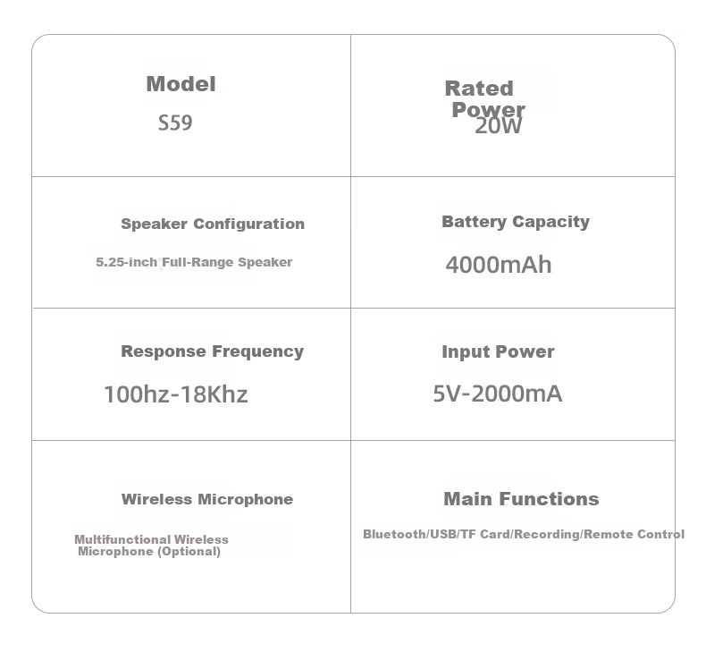 Jinzheng S59 Wireless Bluetooth Speaker Portable Outdoor Square Dance Mini Speaker Home Music Player Card U Disk High Volume Deep Bass Subwoofer Stall WeChat Payment Speaker 15