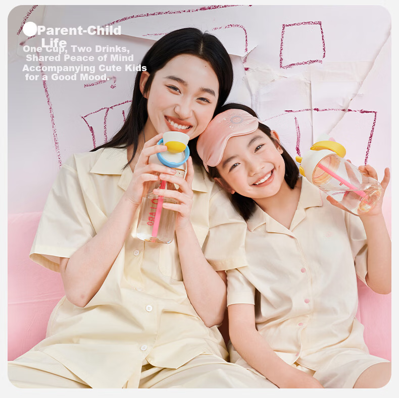 Chakolab Children's Straw Cup PPSU Water Bottle Food Grade School Dual Drink Lid Kada Cup Sea Salt Pink Lychee 550ml 20