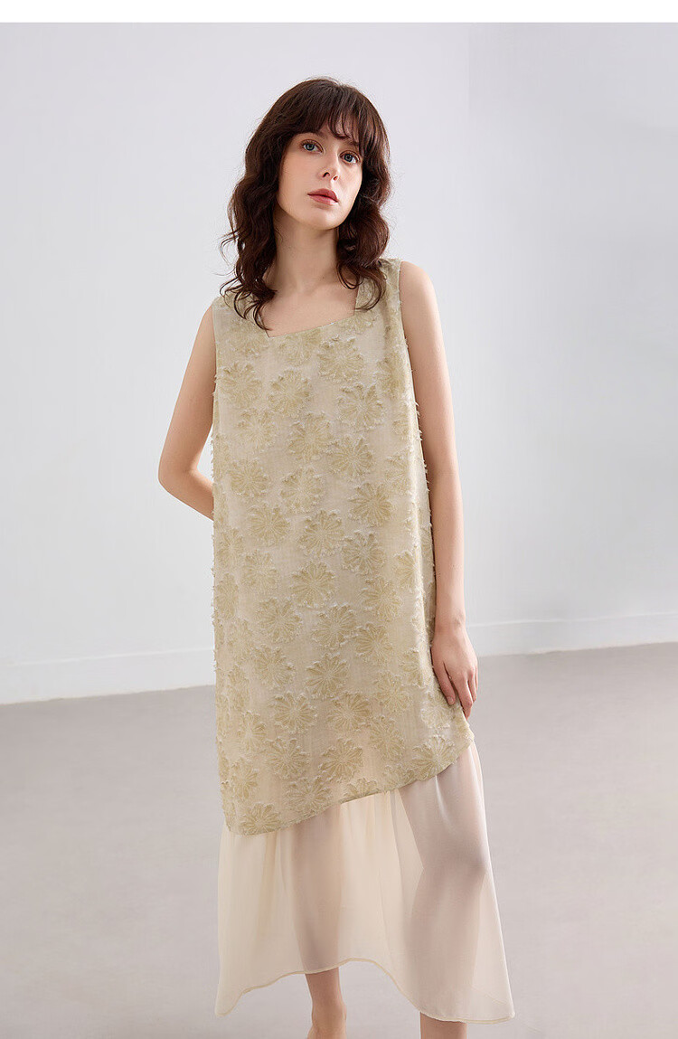 Demana Summer Faux Two-Piece Spliced Chiffon Lightweight Loose Sleeveless A-Line Mid-Length Dress with Cutwork and Print 17