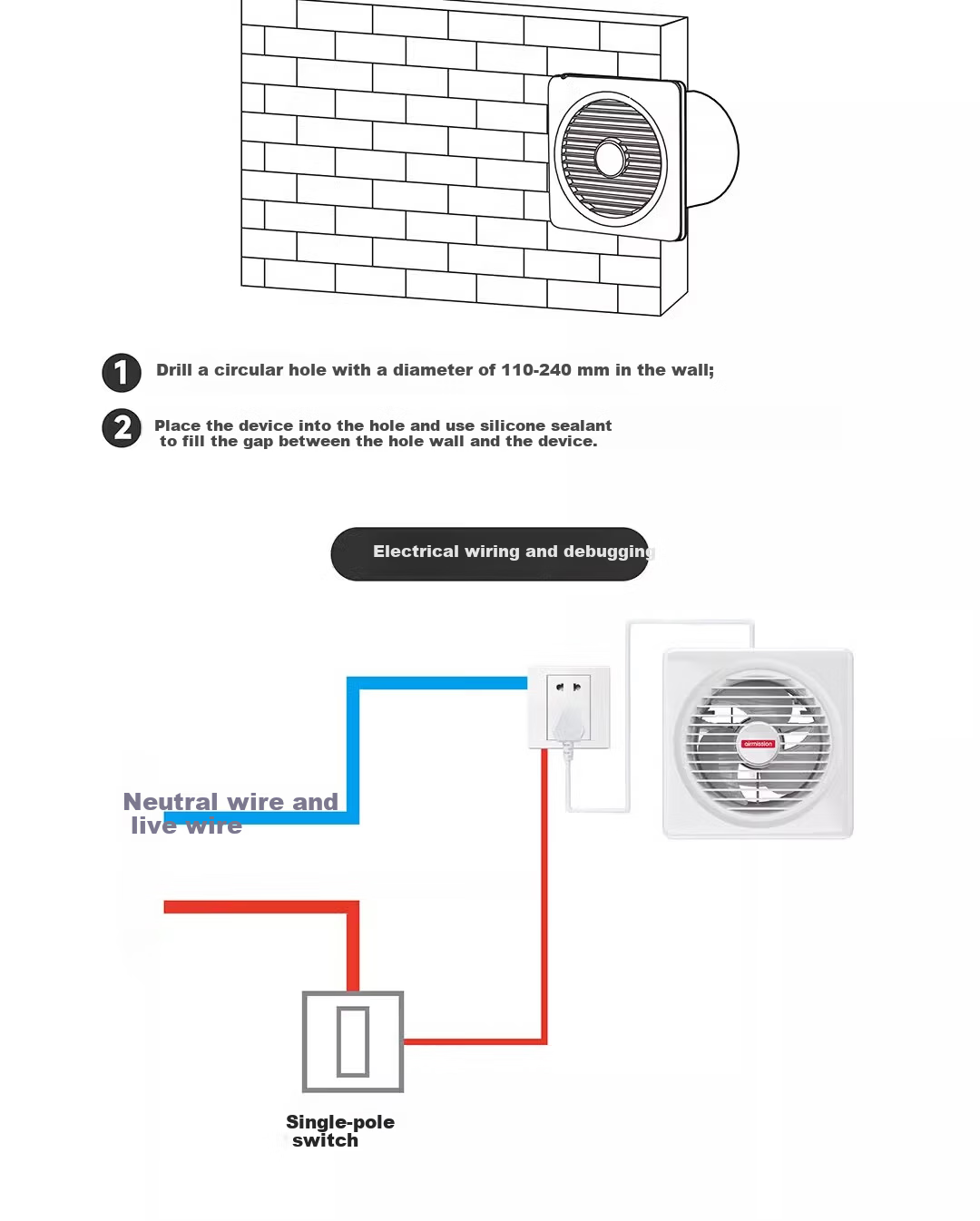 Meisheng 6-Inch Window Wall Exhaust Fan DC Inverter Silent Two-Speed Bathroom Ventilation Fan APC15A 28