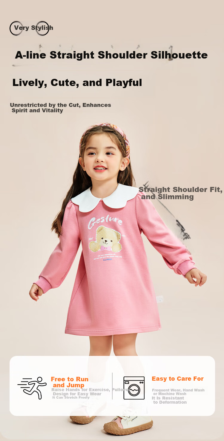 Classic Teddy Girls' Dress Floral Puff Princess Dress Pink 90cm 7