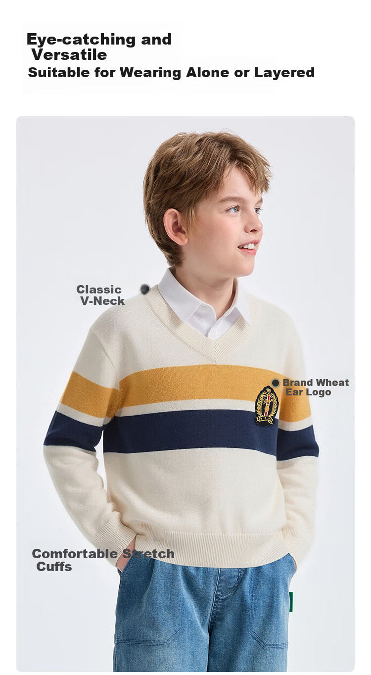 YEEHOO Boys Wool Blend Knit Sweater Children's Pullover School Style Spring Top Blue Green 140cm 6