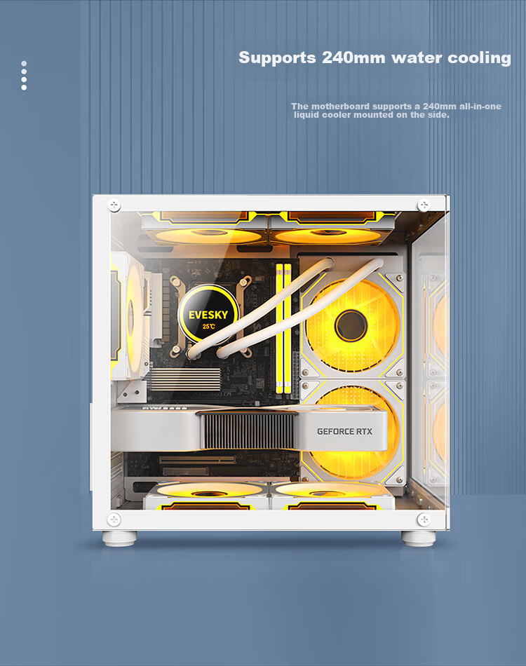 Ziyi Desktop Seaview Computer Case White No A-Pillar (Top 360mm Water Cooling/M-ATX Motherboard/9 Fan Slots/Long GPU) 5