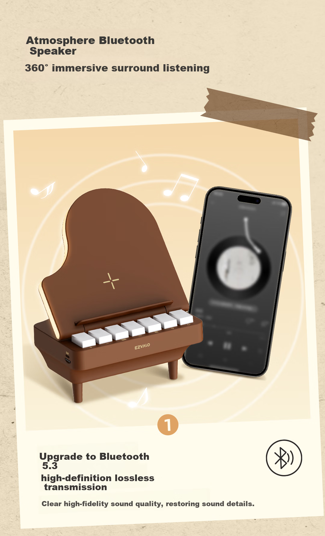 Jiguang Piano Lamp Speaker Gift Set with 2 Sheet Music 4
