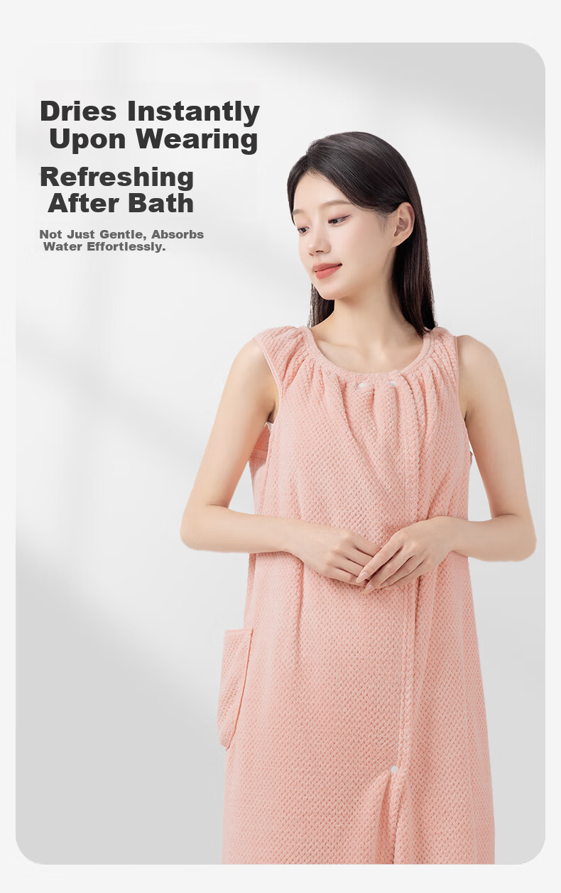 Grace Women's Home Bathrobe Thick Wearable Absorbent Bath Towel Breathable Bath Skirt Pink 7
