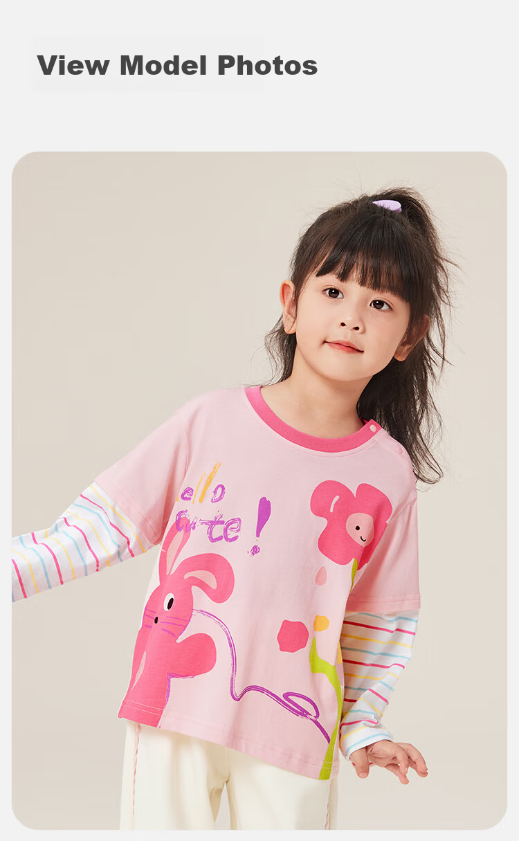 YUZHAOLIN Children's T-Shirt Spring Girls' Pure Cotton T-Shirt Toddler Baby Versatile Basic Top Dream Rabbit 10